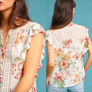 Anthropologie  Maeve Kailana Flutter-Sleeve Top SZ XS